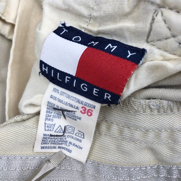 Tommy Hilfiger Mens Cargo Shorts 34 to 36 Pockets Beige 100% Cotton Flag Logo - Picture 5 of 9